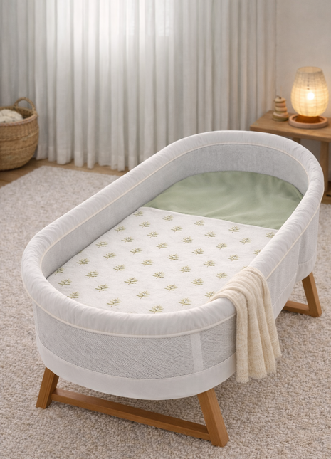 Sage Green Leaf Bassinet Sheet
